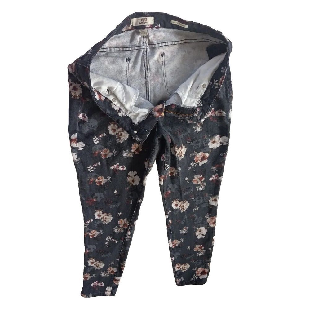 Vintage America Women's Denim Skinny Floral Jeans Sz 30  Inseam‎ 28in Black